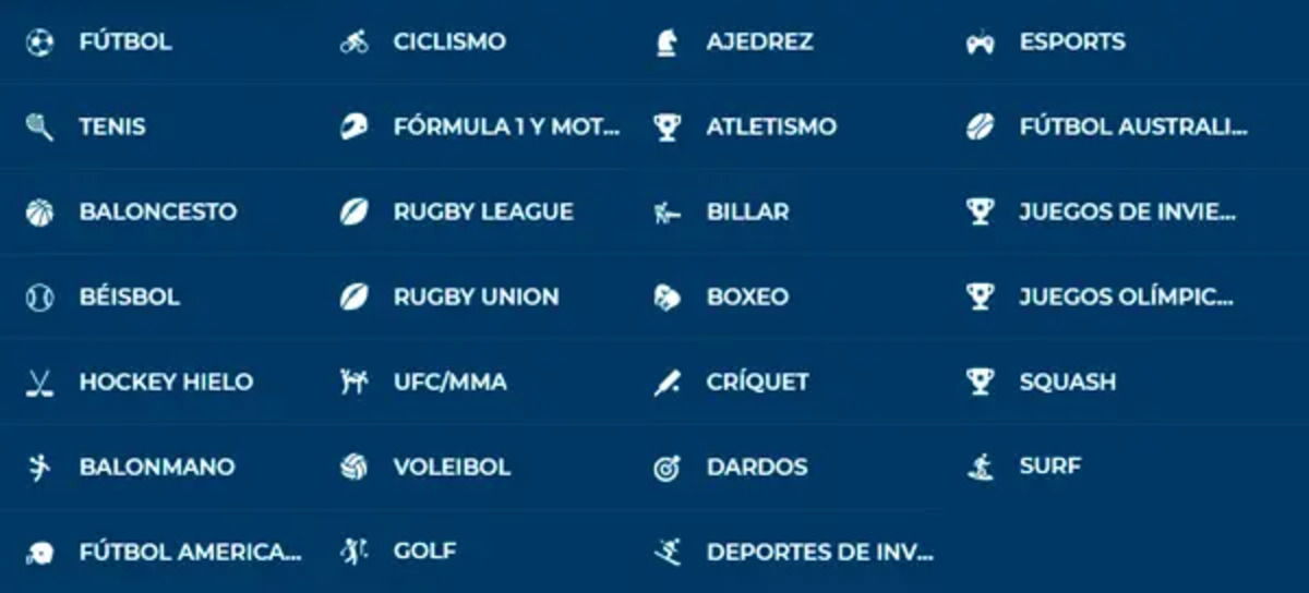deportes disponibles en rushbet colombia. 14-1-25.